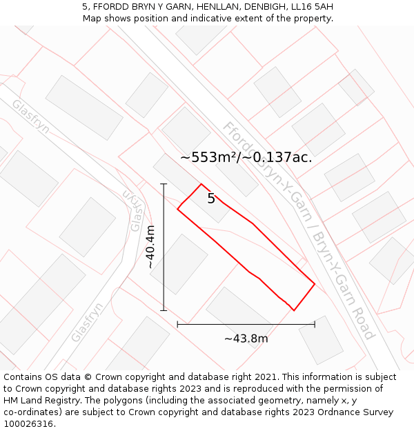 5, FFORDD BRYN Y GARN, HENLLAN, DENBIGH, LL16 5AH: Plot and title map