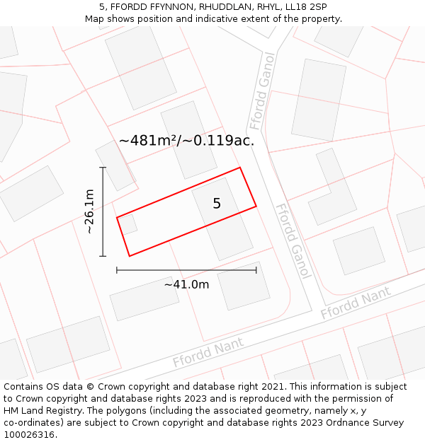 5, FFORDD FFYNNON, RHUDDLAN, RHYL, LL18 2SP: Plot and title map