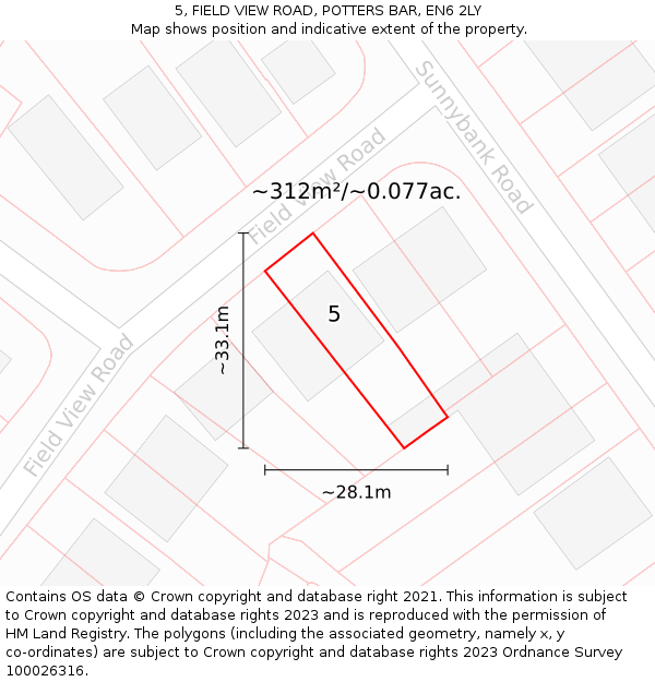 5, FIELD VIEW ROAD, POTTERS BAR, EN6 2LY: Plot and title map