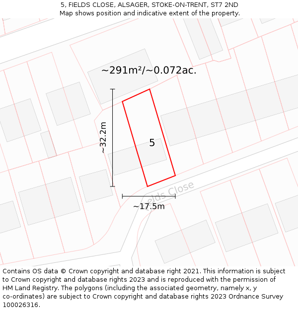 5, FIELDS CLOSE, ALSAGER, STOKE-ON-TRENT, ST7 2ND: Plot and title map