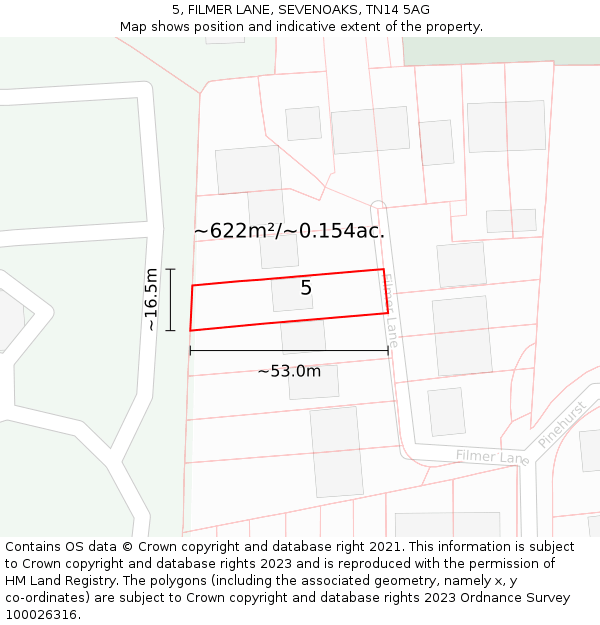 5, FILMER LANE, SEVENOAKS, TN14 5AG: Plot and title map