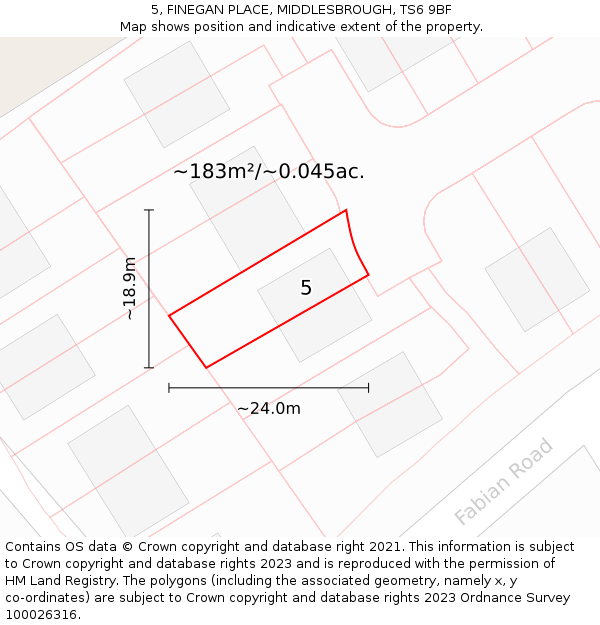 5, FINEGAN PLACE, MIDDLESBROUGH, TS6 9BF: Plot and title map