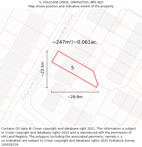 5, FINUCANE DRIVE, ORPINGTON, BR5 4ED: Plot and title map