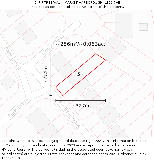 5, FIR TREE WALK, MARKET HARBOROUGH, LE16 7AE: Plot and title map