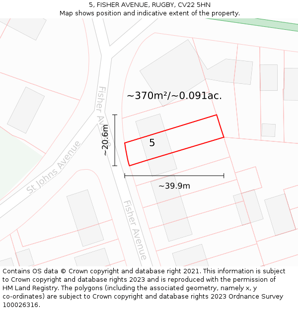 5, FISHER AVENUE, RUGBY, CV22 5HN: Plot and title map