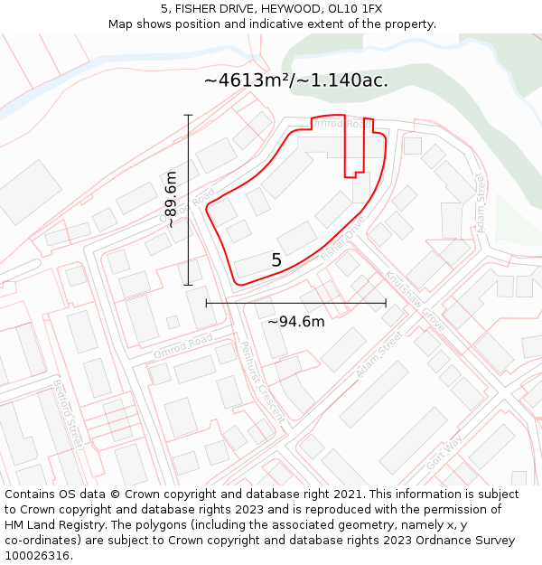 5, FISHER DRIVE, HEYWOOD, OL10 1FX: Plot and title map