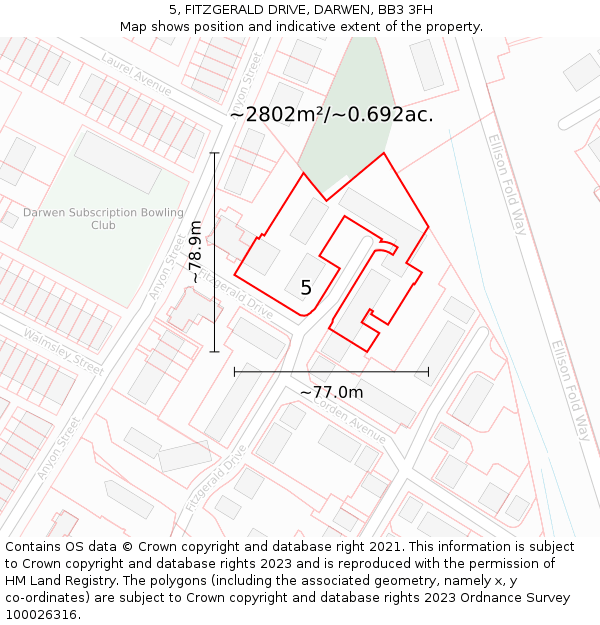 5, FITZGERALD DRIVE, DARWEN, BB3 3FH: Plot and title map