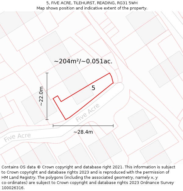 5, FIVE ACRE, TILEHURST, READING, RG31 5WH: Plot and title map
