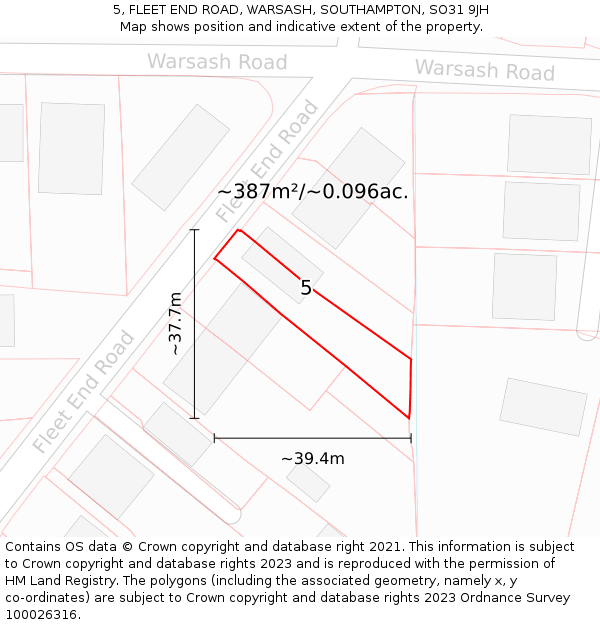 5, FLEET END ROAD, WARSASH, SOUTHAMPTON, SO31 9JH: Plot and title map