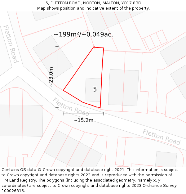 5, FLETTON ROAD, NORTON, MALTON, YO17 8BD: Plot and title map