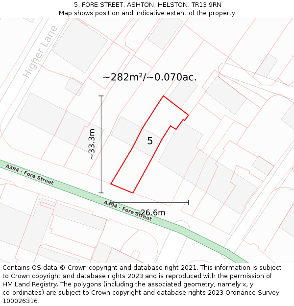 5, FORE STREET, ASHTON, HELSTON, TR13 9RN: Plot and title map