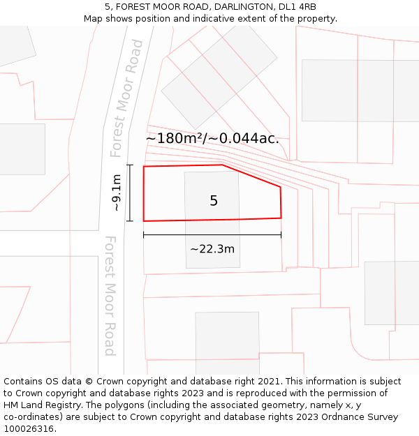 5, FOREST MOOR ROAD, DARLINGTON, DL1 4RB: Plot and title map