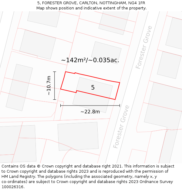 5, FORESTER GROVE, CARLTON, NOTTINGHAM, NG4 1FR: Plot and title map