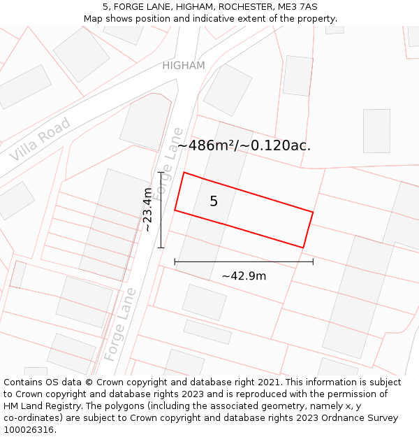 5, FORGE LANE, HIGHAM, ROCHESTER, ME3 7AS: Plot and title map