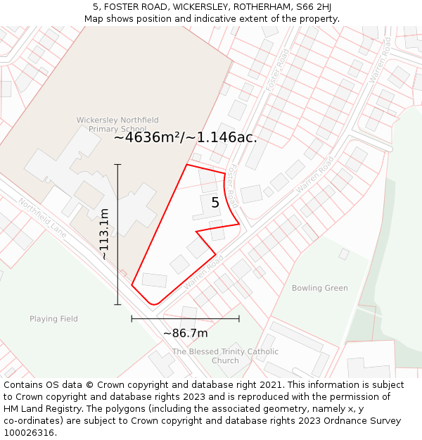 5, FOSTER ROAD, WICKERSLEY, ROTHERHAM, S66 2HJ: Plot and title map