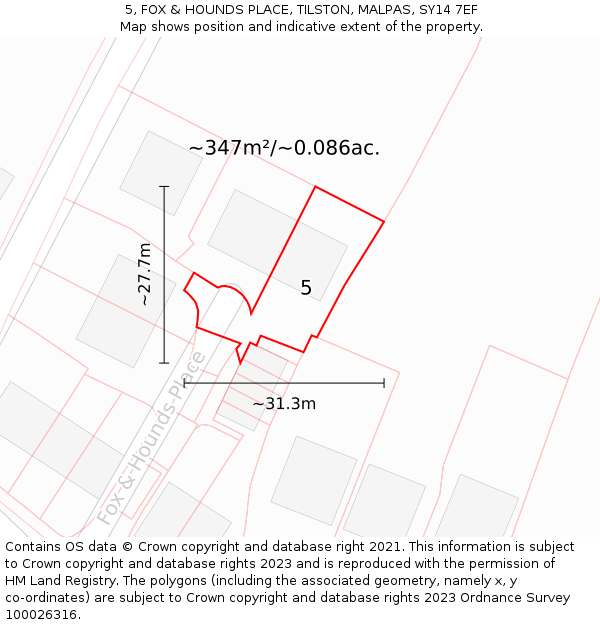 5, FOX & HOUNDS PLACE, TILSTON, MALPAS, SY14 7EF: Plot and title map