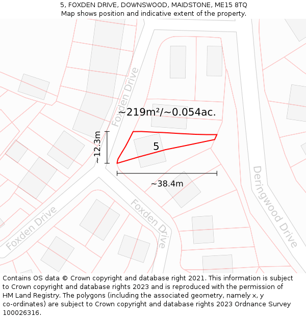 5, FOXDEN DRIVE, DOWNSWOOD, MAIDSTONE, ME15 8TQ: Plot and title map