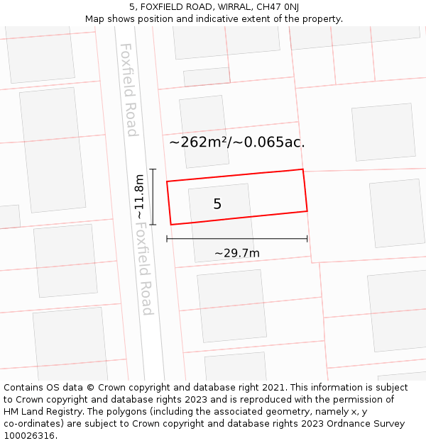 5, FOXFIELD ROAD, WIRRAL, CH47 0NJ: Plot and title map