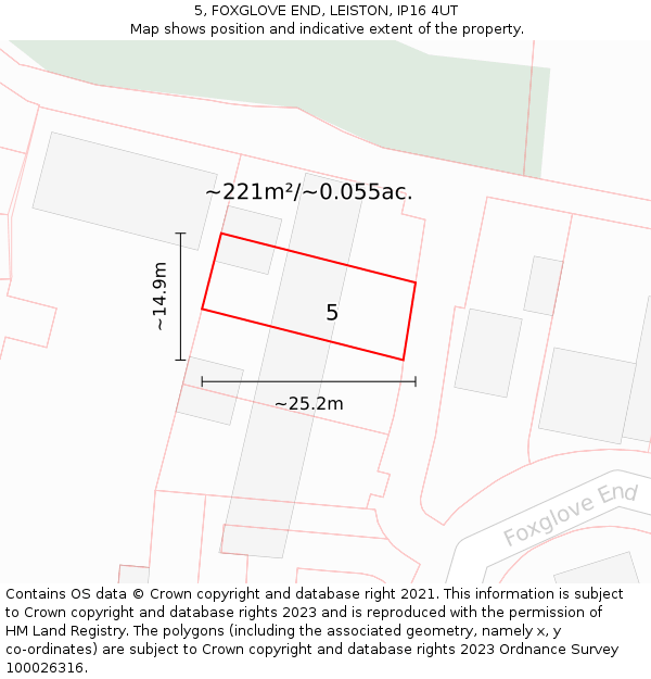 5, FOXGLOVE END, LEISTON, IP16 4UT: Plot and title map