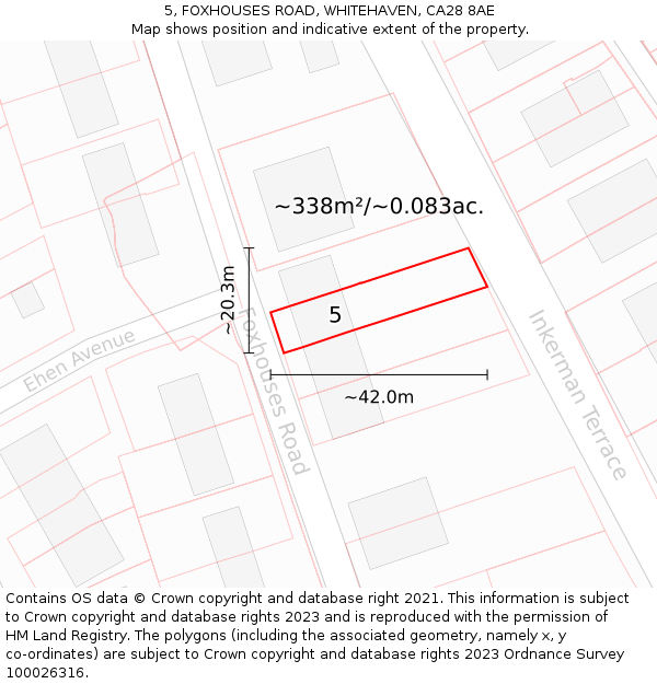5, FOXHOUSES ROAD, WHITEHAVEN, CA28 8AE: Plot and title map