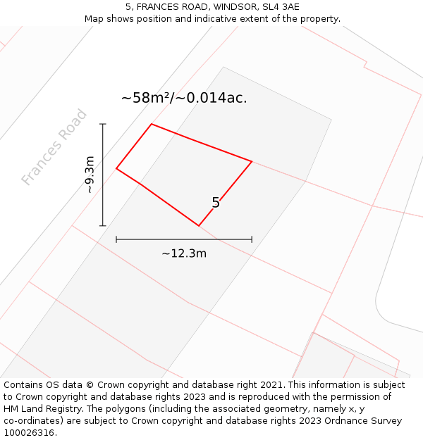 5, FRANCES ROAD, WINDSOR, SL4 3AE: Plot and title map