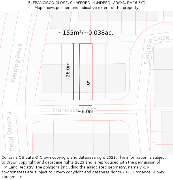 5, FRANCISCO CLOSE, CHAFFORD HUNDRED, GRAYS, RM16 6YD: Plot and title map