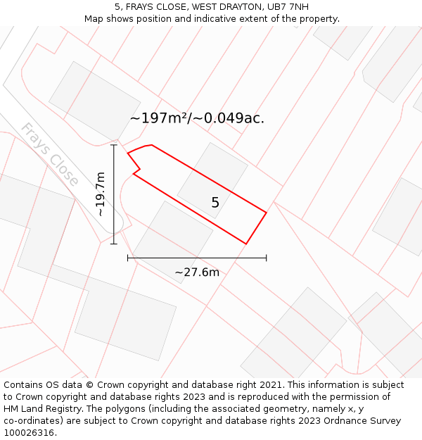 5, FRAYS CLOSE, WEST DRAYTON, UB7 7NH: Plot and title map