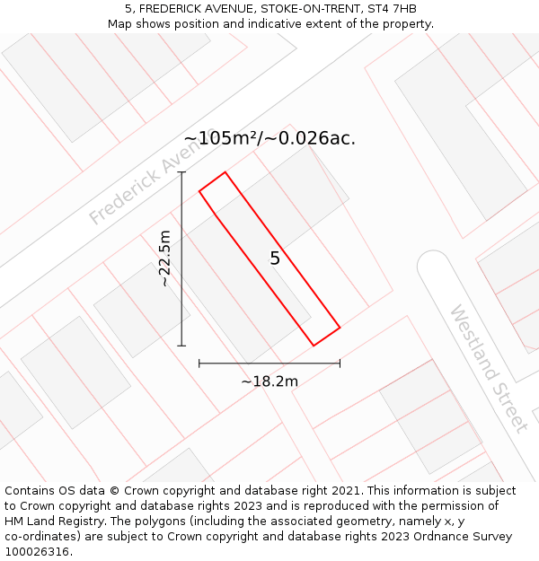 5, FREDERICK AVENUE, STOKE-ON-TRENT, ST4 7HB: Plot and title map