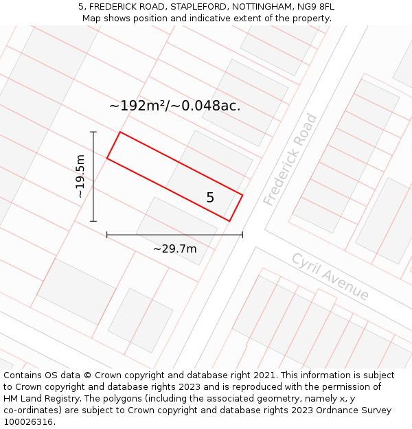 5, FREDERICK ROAD, STAPLEFORD, NOTTINGHAM, NG9 8FL: Plot and title map