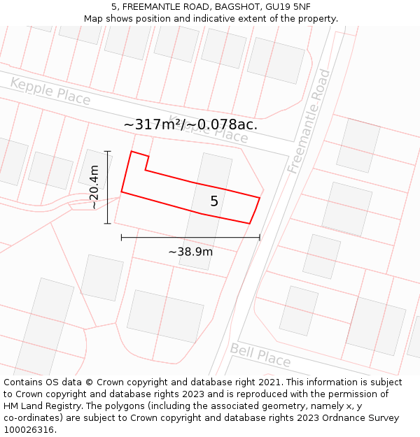 5, FREEMANTLE ROAD, BAGSHOT, GU19 5NF: Plot and title map