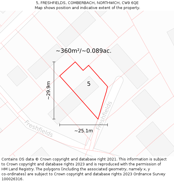 5, FRESHFIELDS, COMBERBACH, NORTHWICH, CW9 6QE: Plot and title map