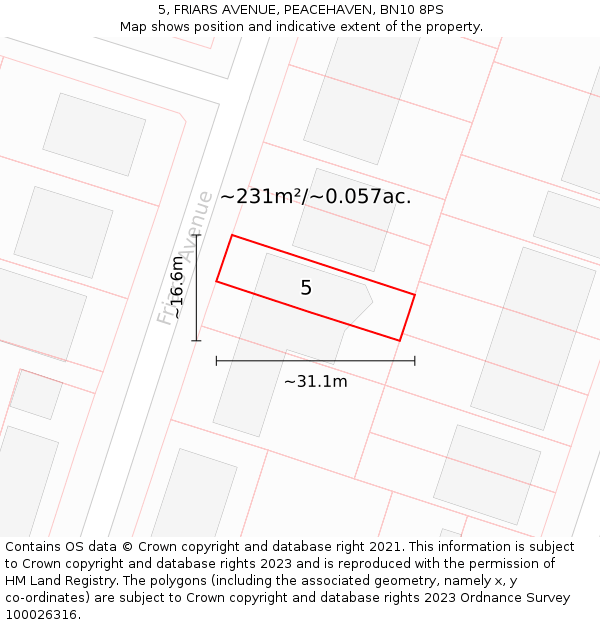 5, FRIARS AVENUE, PEACEHAVEN, BN10 8PS: Plot and title map