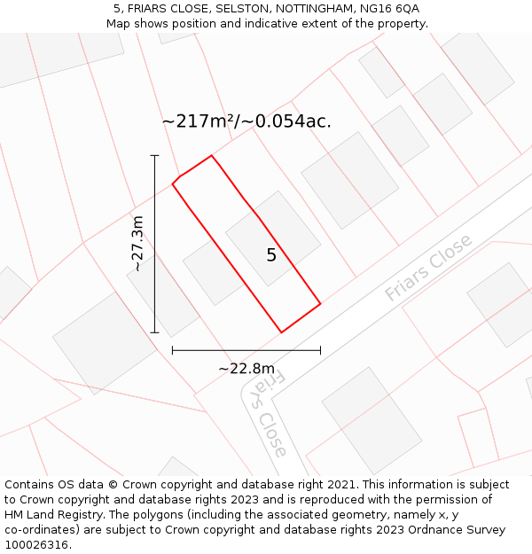 5, FRIARS CLOSE, SELSTON, NOTTINGHAM, NG16 6QA: Plot and title map