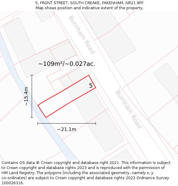 5, FRONT STREET, SOUTH CREAKE, FAKENHAM, NR21 9PF: Plot and title map