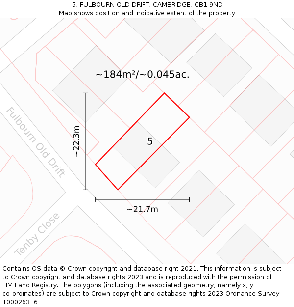 5, FULBOURN OLD DRIFT, CAMBRIDGE, CB1 9ND: Plot and title map