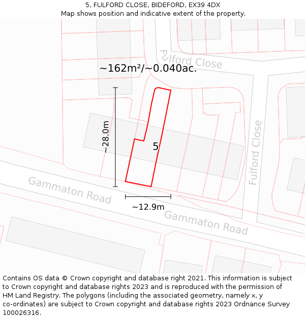 5, FULFORD CLOSE, BIDEFORD, EX39 4DX: Plot and title map