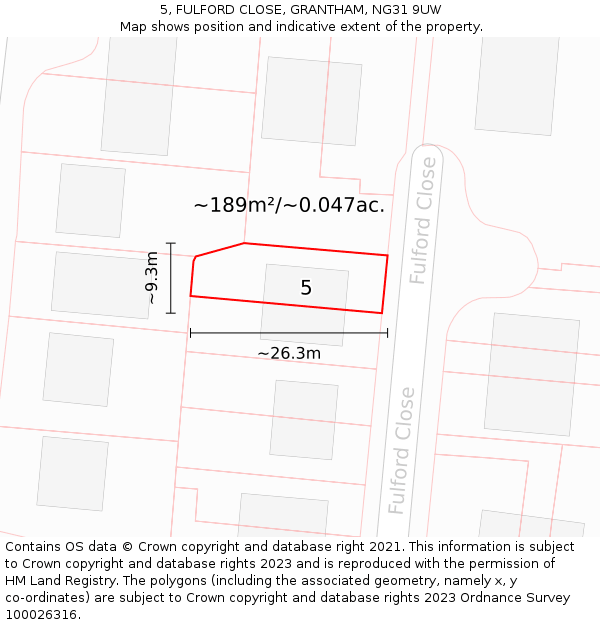 5, FULFORD CLOSE, GRANTHAM, NG31 9UW: Plot and title map