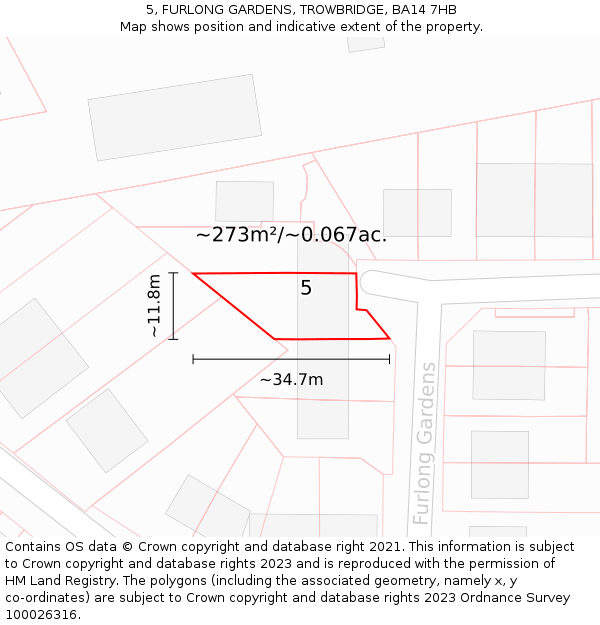 5, FURLONG GARDENS, TROWBRIDGE, BA14 7HB: Plot and title map