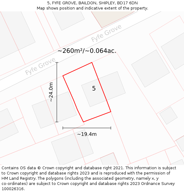 5, FYFE GROVE, BAILDON, SHIPLEY, BD17 6DN: Plot and title map