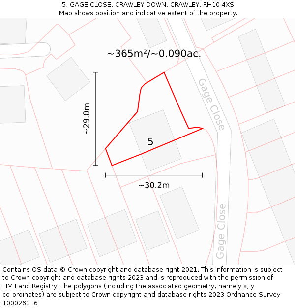 5, GAGE CLOSE, CRAWLEY DOWN, CRAWLEY, RH10 4XS: Plot and title map