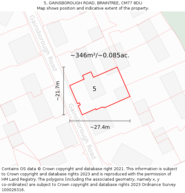 5, GAINSBOROUGH ROAD, BRAINTREE, CM77 8DU: Plot and title map