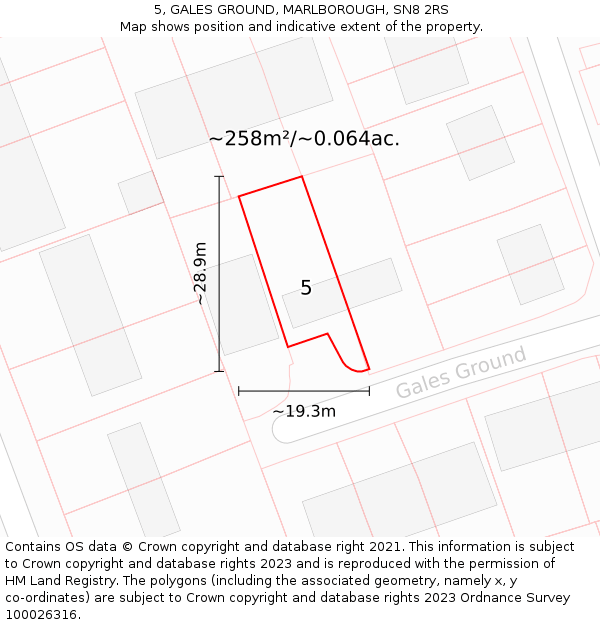 5, GALES GROUND, MARLBOROUGH, SN8 2RS: Plot and title map