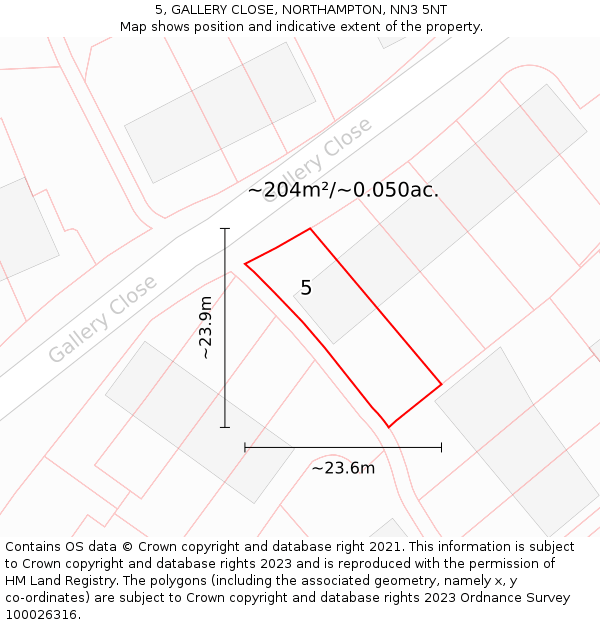 5, GALLERY CLOSE, NORTHAMPTON, NN3 5NT: Plot and title map