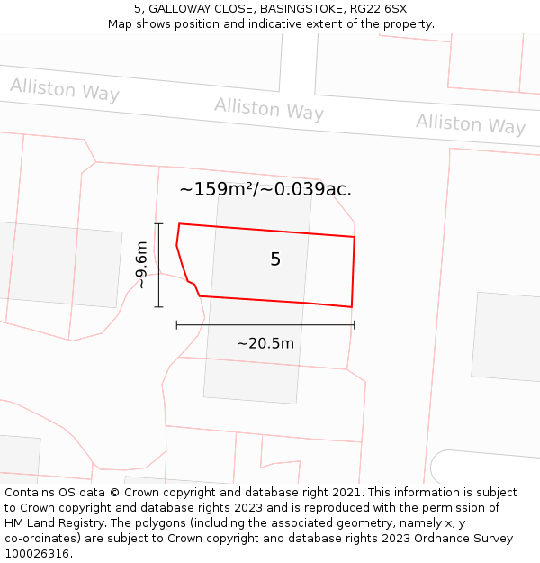 5, GALLOWAY CLOSE, BASINGSTOKE, RG22 6SX: Plot and title map