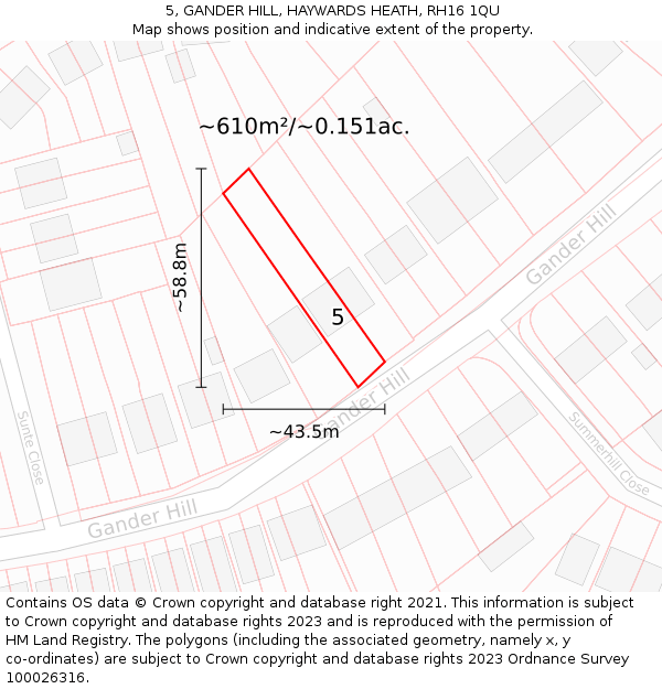5, GANDER HILL, HAYWARDS HEATH, RH16 1QU: Plot and title map