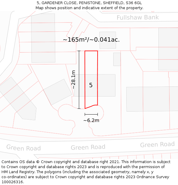 5, GARDENER CLOSE, PENISTONE, SHEFFIELD, S36 6GL: Plot and title map