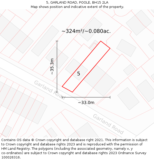 5, GARLAND ROAD, POOLE, BH15 2LA: Plot and title map