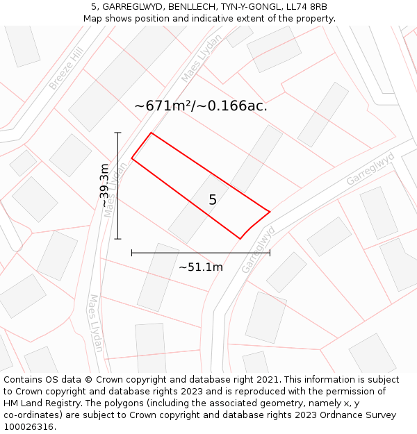 5, GARREGLWYD, BENLLECH, TYN-Y-GONGL, LL74 8RB: Plot and title map