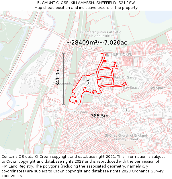 5, GAUNT CLOSE, KILLAMARSH, SHEFFIELD, S21 1SW: Plot and title map