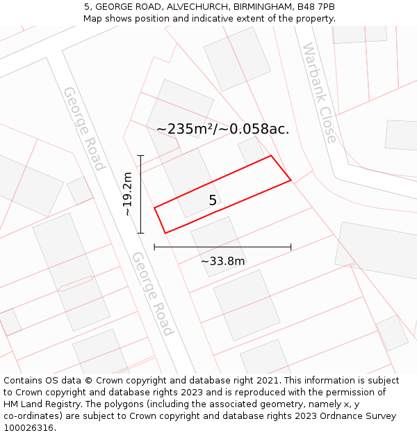 5, GEORGE ROAD, ALVECHURCH, BIRMINGHAM, B48 7PB: Plot and title map